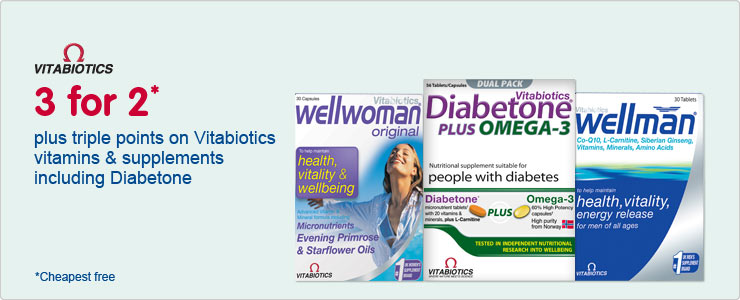 3 for 2 plus triple points on Vitabiotics including Diabetone